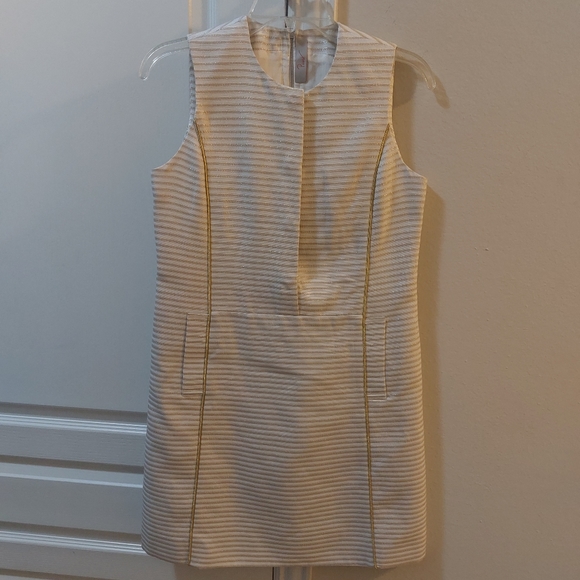 PUNCH A line Gold and Cream Over The Knee length Dress Size 4 - Picture 12 of 12